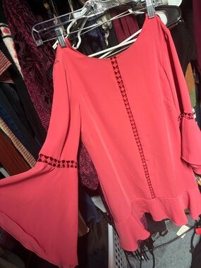 White House Black Market Coral Off-Shoulder Bell Sleeve Dress